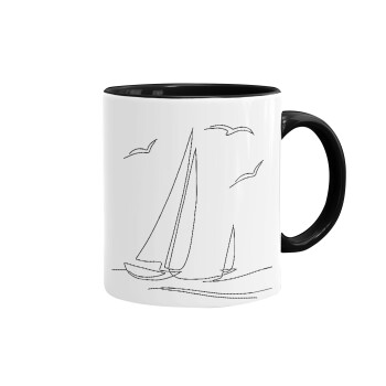 Ιστιοπλοΐα Sailing, Κούπα χρωματιστή μαύρη, κεραμική, 330ml