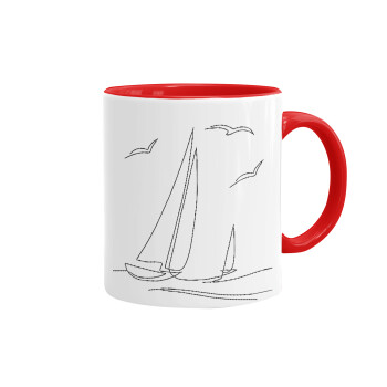 Ιστιοπλοΐα Sailing, Κούπα χρωματιστή κόκκινη, κεραμική, 330ml