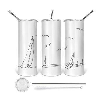 Sailing, 360 Eco friendly stainless steel tumbler 600ml, with metal straw & cleaning brush
