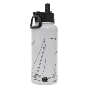 Sailing, Metal mug thermo White with Straw and Spout Lid (Stainless steel), double wall, 950ml