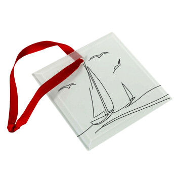 Sailing, Christmas ornament, glass square ornament 9x9cm