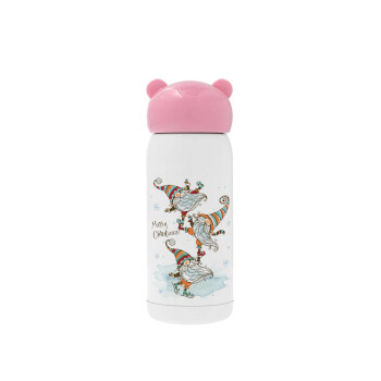 Christmas nordic gnomes, Pink stainless steel thermal flask, 320ml