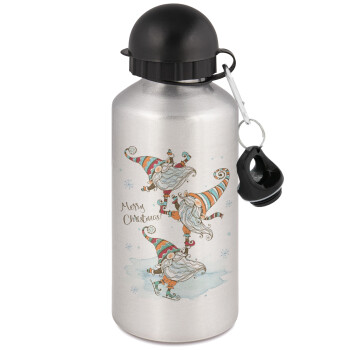 Christmas nordic gnomes, Metallic water jug, Silver, aluminum 500ml