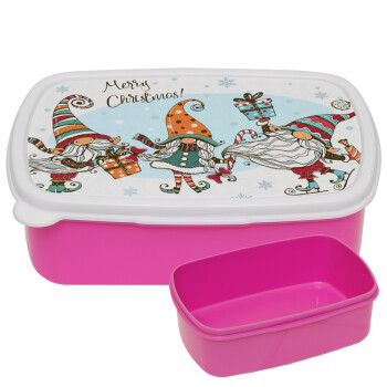 Christmas nordic gnomes, ΡΟΖ παιδικό δοχείο φαγητού (lunchbox) πλαστικό (BPA-FREE) Lunch Βox M18 x Π13 x Υ6cm