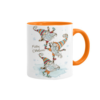 Christmas nordic gnomes, Mug colored orange, ceramic, 330ml