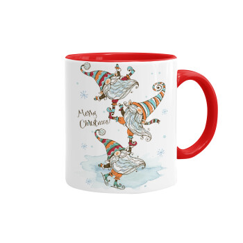 Christmas nordic gnomes, Mug colored red, ceramic, 330ml