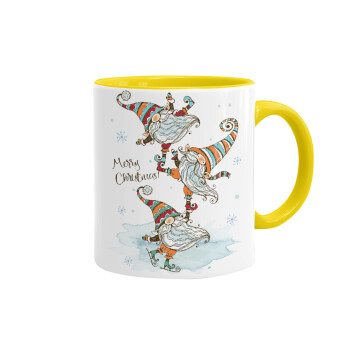 Christmas nordic gnomes, Mug colored yellow, ceramic, 330ml