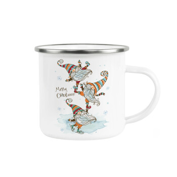 Christmas nordic gnomes, Metallic enamel cup white 360ml