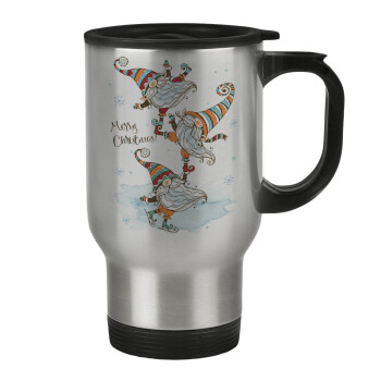 Christmas nordic gnomes, Stainless steel travel mug with lid, double wall 450ml