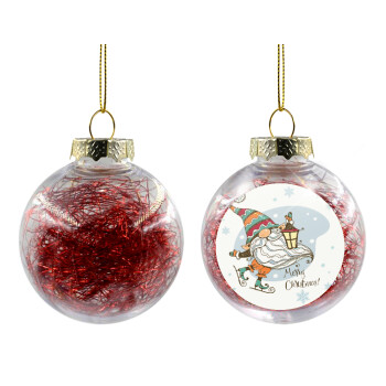 Christmas nordic gnomes, Transparent Christmas tree ball ornament with red filling 8cm