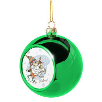 Christmas nordic gnomes, Χριστουγεννιάτικη μπάλα δένδρου Πράσινη 8cm