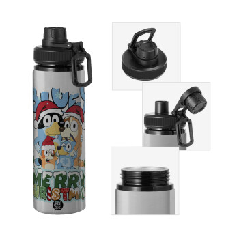 Bluey Merry Christmas, Metallic water bottle with safety cap, 850ml aluminum