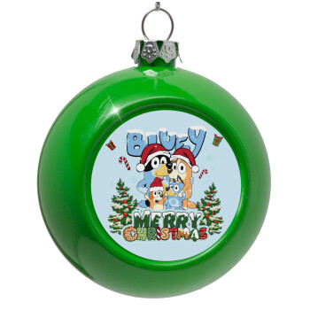 Bluey Merry Christmas, Green Christmas tree ornament bauble 8cm