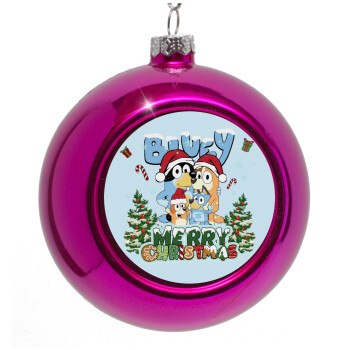 Bluey Merry Christmas, Purple Christmas tree ornament bauble 8cm