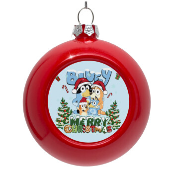 Bluey Merry Christmas, Red Christmas tree ornament bauble 8cm