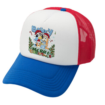Bluey Merry Christmas, Καπέλο Ενηλίκων Soft Trucker με Δίχτυ Red/Blue/White (POLYESTER, ΕΝΗΛΙΚΩΝ, UNISEX, ONE SIZE)