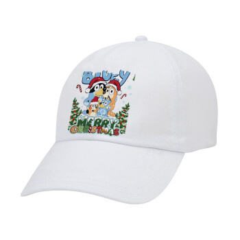Bluey Merry Christmas, Καπέλο Ενηλίκων Baseball Λευκό 5-φύλλο (POLYESTER, ΕΝΗΛΙΚΩΝ, UNISEX, ONE SIZE)