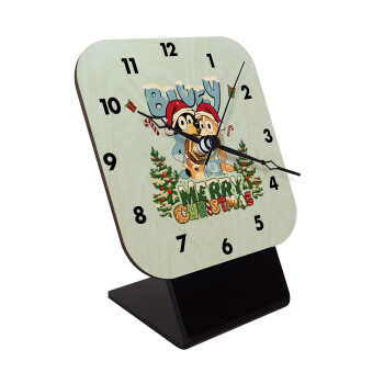 Bluey Merry Christmas, Quartz Table clock in natural wood (10cm)