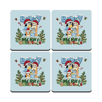 Bluey Merry Christmas, ΣΕΤ 4 Σουβέρ ξύλινα τετράγωνα (9cm)