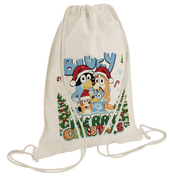 Bluey Merry Christmas, Backpack bag GYMBAG natural (28x40cm)