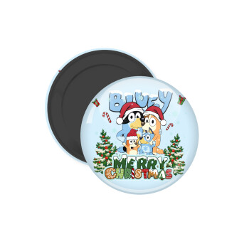 Bluey Merry Christmas, Μαγνητάκι ψυγείου στρογγυλό διάστασης 5cm