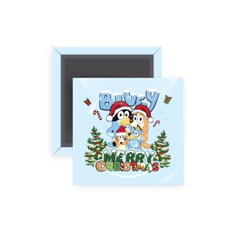 Bluey Merry Christmas, Μαγνητάκι ψυγείου τετράγωνο διάστασης 5x5cm