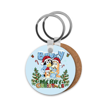 Bluey Merry Christmas, Μπρελόκ Ξύλινο στρογγυλό MDF Φ5cm