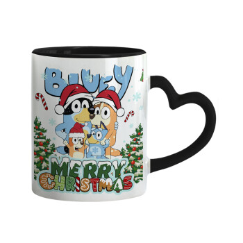 Bluey Merry Christmas, Mug heart black handle, ceramic, 330ml