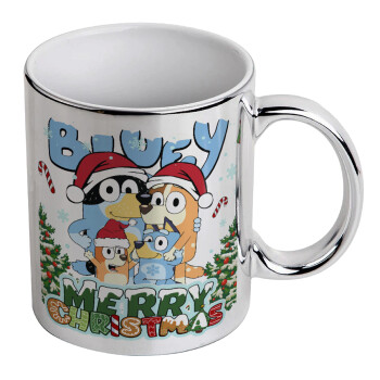 Bluey Merry Christmas, Mug ceramic, silver mirror, 330ml