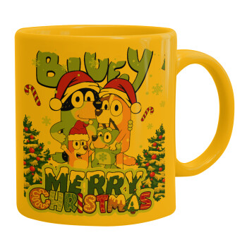 Bluey Merry Christmas, Κούπα, κεραμική κίτρινη, 330ml (1 τεμάχιο)