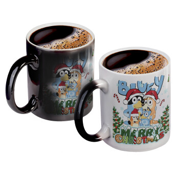 Bluey Merry Christmas, Color changing magic Mug, ceramic, 330ml when adding hot liquid inside, the black colour desappears (1 pcs)