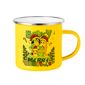 Bluey Merry Christmas, Yellow Enamel Metallic Cup 360ml