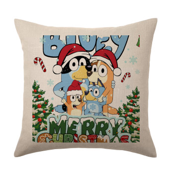 Bluey Merry Christmas, Μαξιλάρι καναπέ ΛΙΝΟ 40x40cm περιέχεται το  γέμισμα