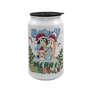 Bluey Merry Christmas, Κούπα ταξιδιού μεταλλική με καπάκι (tin-can) 500ml