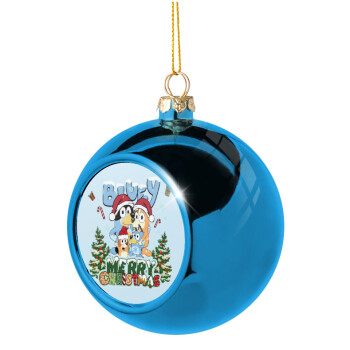 Bluey Merry Christmas, Χριστουγεννιάτικη μπάλα δένδρου Μπλε 8cm
