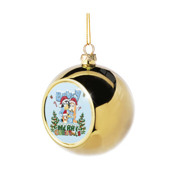 Bluey Merry Christmas, Χριστουγεννιάτικη μπάλα δένδρου Χρυσή 8cm