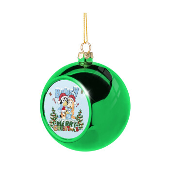 Bluey Merry Christmas, Χριστουγεννιάτικη μπάλα δένδρου Πράσινη 8cm