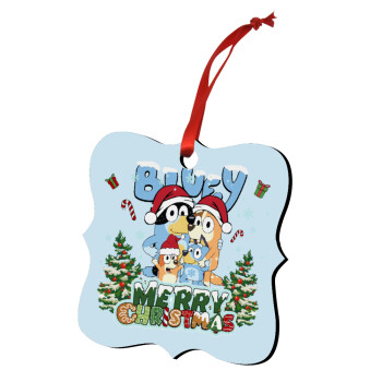 Bluey Merry Christmas, Christmas ornament polygon wooden 7.5cm