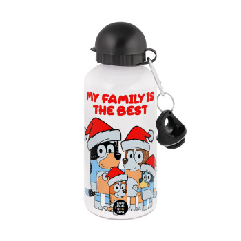 Bluey xmas family, Metal water bottle, White, aluminum 500ml