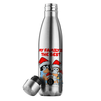 Bluey xmas family, Μεταλλικό παγούρι θερμός Inox (Stainless steel), διπλού τοιχώματος, 500ml