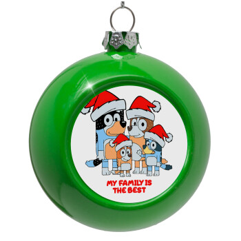 Bluey xmas family, Green Christmas tree ornament bauble 8cm