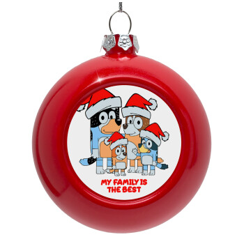 Bluey xmas family, Red Christmas tree ornament bauble 8cm