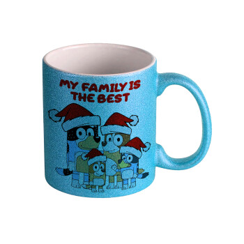 Bluey xmas family, Κούπα Σιέλ Glitter που γυαλίζει, κεραμική, 330ml