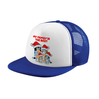 Bluey xmas family, Child's Soft Trucker Hat with Blue/White Mesh (POLYESTER, CHILD, ONE SIZE)