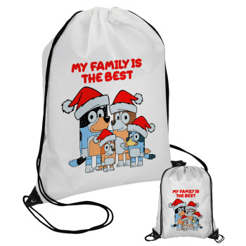 Bluey xmas family, Pouch bag with black cords (1 piece)