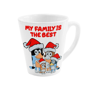 Bluey xmas family, Κούπα κωνική Latte Λευκή, κεραμική, 300ml