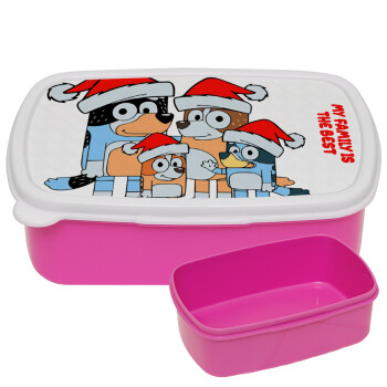 Bluey xmas family, ΡΟΖ παιδικό δοχείο φαγητού (lunchbox) πλαστικό (BPA-FREE) Lunch Βox M18 x Π13 x Υ6cm