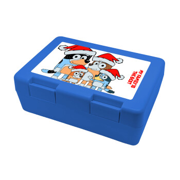 Bluey xmas family, Παιδικό δοχείο κολατσιού ΜΠΛΕ 185x128x65mm (BPA free πλαστικό)