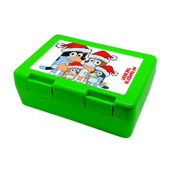 Bluey xmas family, Children's cookie container GREEN 185x128x65mm (BPA free plastic)