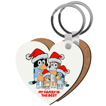 Bluey xmas family, Μπρελόκ Ξύλινο καρδιά MDF